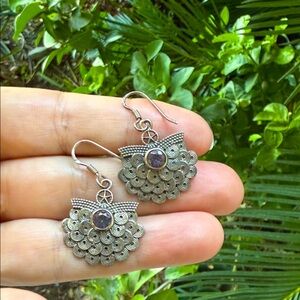 Elegant Silver Earrings with Purple Accents